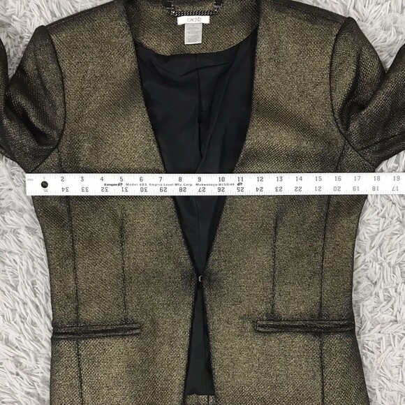 CACHE Blazer 4 Jacket Olive Gold Metallic Textured Woven Career - Picture 5 of 7